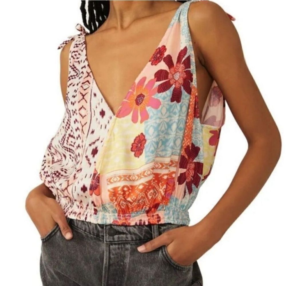 New Free People Tied To You Tank Top In Tropical Combo Boho